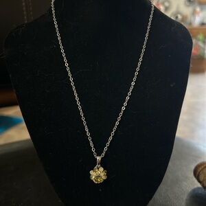 Lia Sophia Silver Necklace with Yellow Green Crystals Silver tone Chain